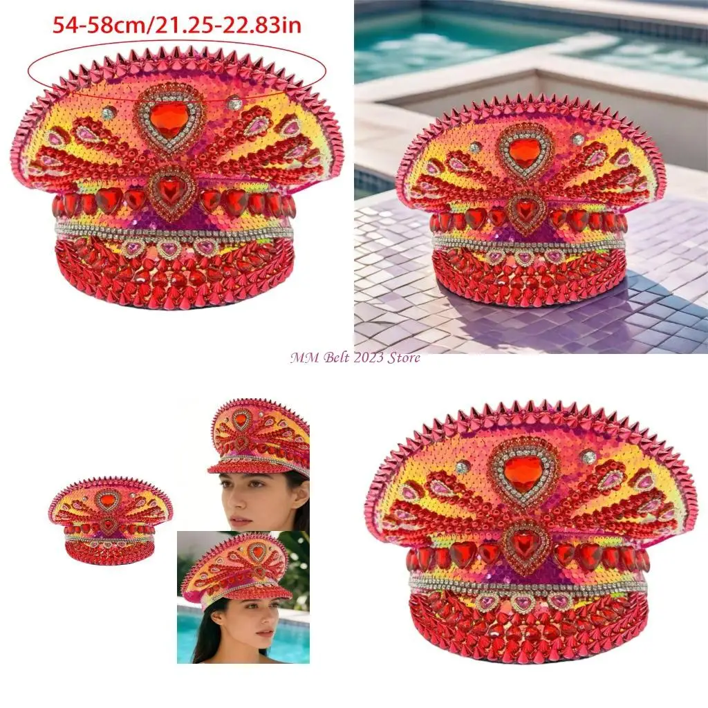

49ME Fashion Bucket Hat Windproof for Sports Elegant Rhinestones Design Comfortable Costume Hat Cosplay Female Accessories