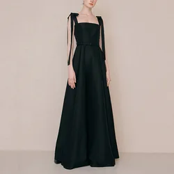 New Black Elegant Sleeveless Satin Vestido De Noiva Classic Spaghetti Straps Floor-length Wedding Dress A-line Robe De Mariee