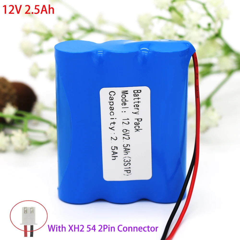 2022 new 12V Battery 3S1P 12.6V/11.1V 2500mAh 18650 Lithium-ion Battery Pack with 5A BMS for Backup Power Ups CCTV Camerar,etc