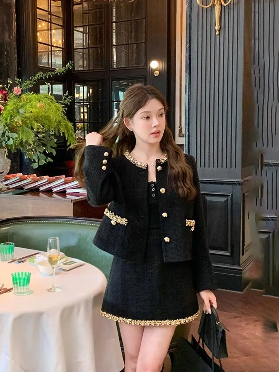 Skirt Suit High Quality French Vintage Two Piece Set Women Outfit Elegant Fashion Jacket Coat + Mini Skirt 2 Piece Sets