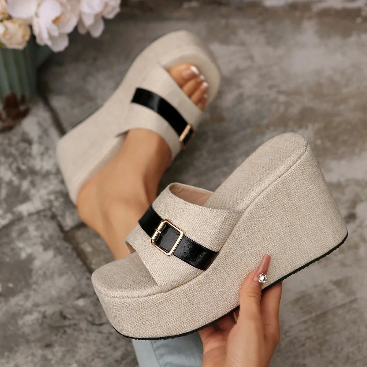 النساء الصنادل الصيف منصة الموضة صندل خشبي في الهواء الطلق الترفيه السفر نعال شاطئ خفيفة الوزن عالية الكعب أحذية النساء #1