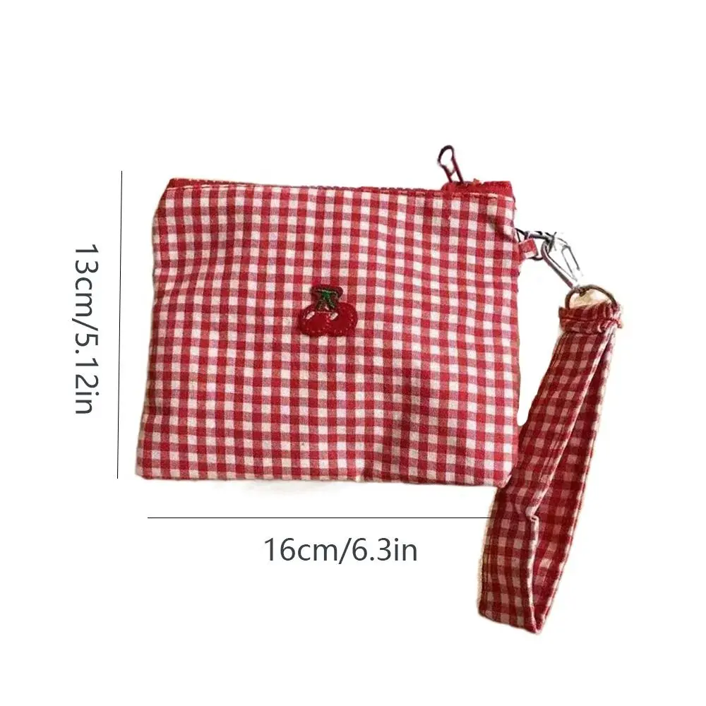 Korean Style Cherry Cosmetic Bag Large Capacity Toiletry Organizer Plaid Makeup Bags Stationery Bag Pouch Canvas Coin Purse