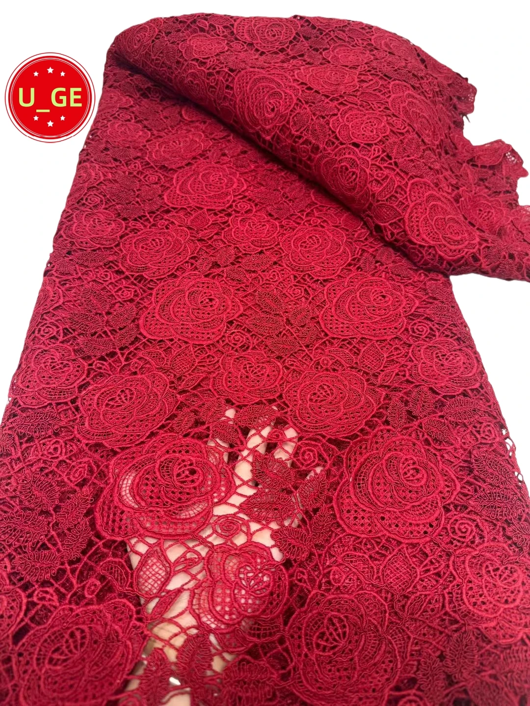 

5yards Latest Skin friendly Best Quality Delicate White Guipure Cord Lace with ApplicateFabric For Party Evening DressU_GE6318