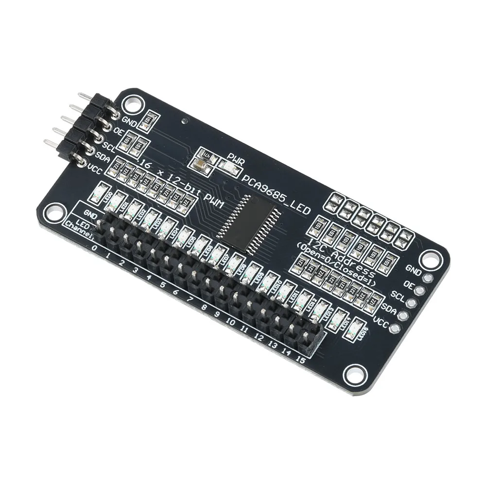 16-channel LED Driver Board Module i2c Bus PWM Controller Module PCA9685 Module 2.3V-5.5V 24Hz-1526Hz Adjustable
