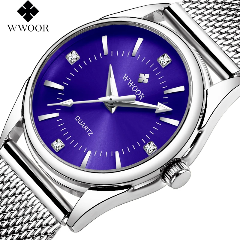 WWOOR Blue Watch for Women Ladies Creative Mesh Steel Watch Women's Bracelet Watches Female Clock Relogio Feminino Montre Femme