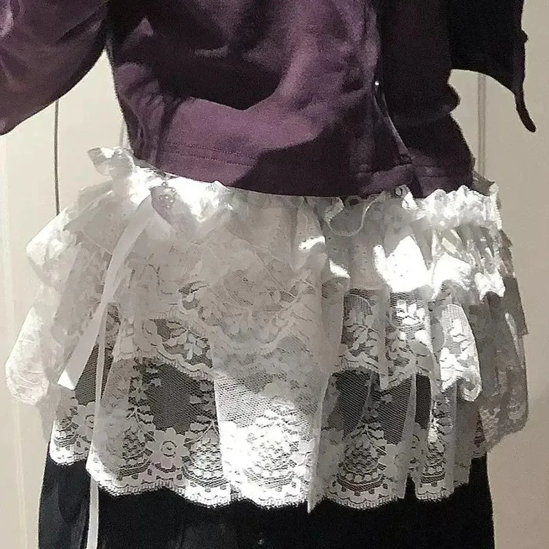 2026 Fashion Lace Irregular Curtain White Skirt for Women Korean Sweet Flowers Lace Mesh Halfbody Skirt Bottoms Jeans Decorative