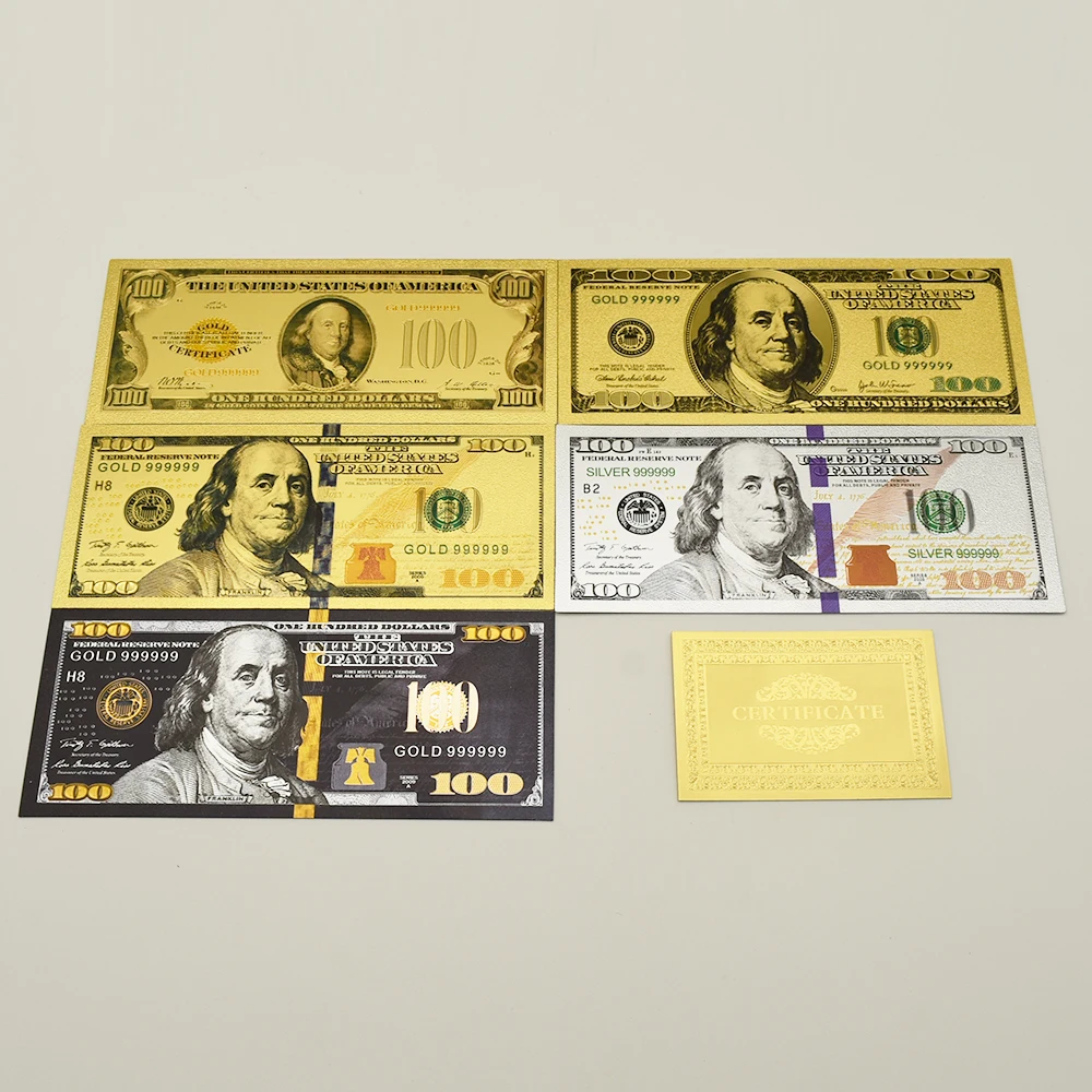 US $100 Gold Foil Banknote Gold and Silver Black Home Decoration Plastic Money Card Collection Holiday Gift