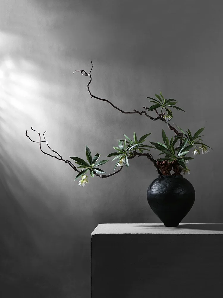 

Eastern Minimalist Style Artificial Green Plant Ornament Chinese Japanese Zen Garden Landscape Wood Flower Vase Hotel D...