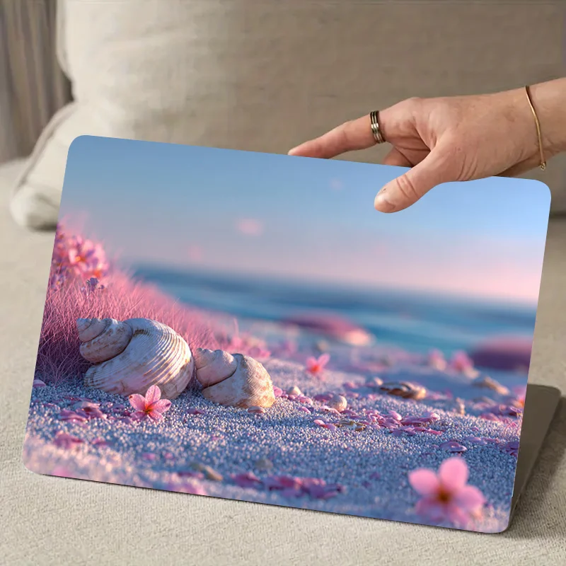 2 Pieces Light Pink and Purple Beach Laptop Light Beige  Scratch Resistant PVC Computer Case Compatible with HP Dell Lenovo