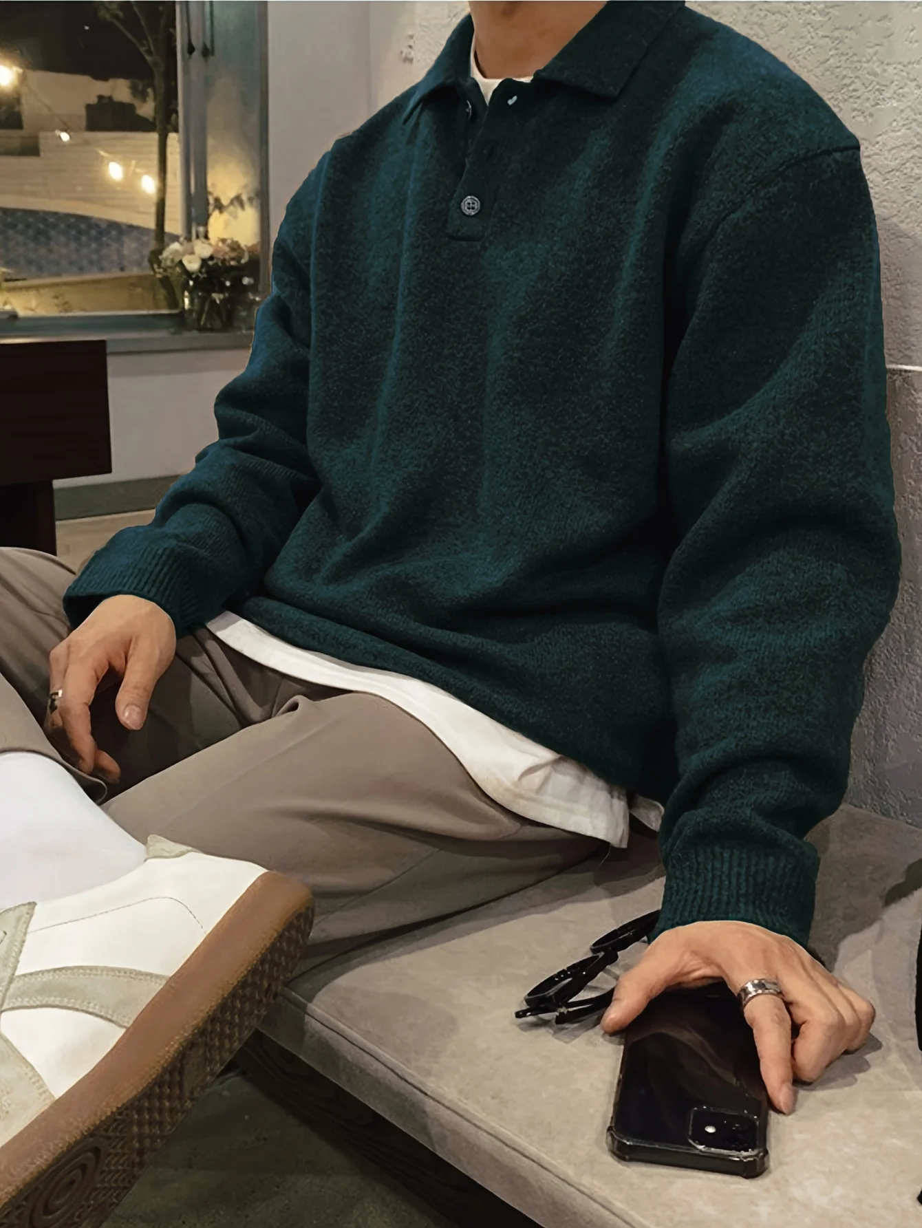 

LVLAEA Men's Long Sleeve Shirt Solid Color Lapel Buttonup Collar Fall Winter Loungewear Warm Fashion Loose Fit Old Money Style