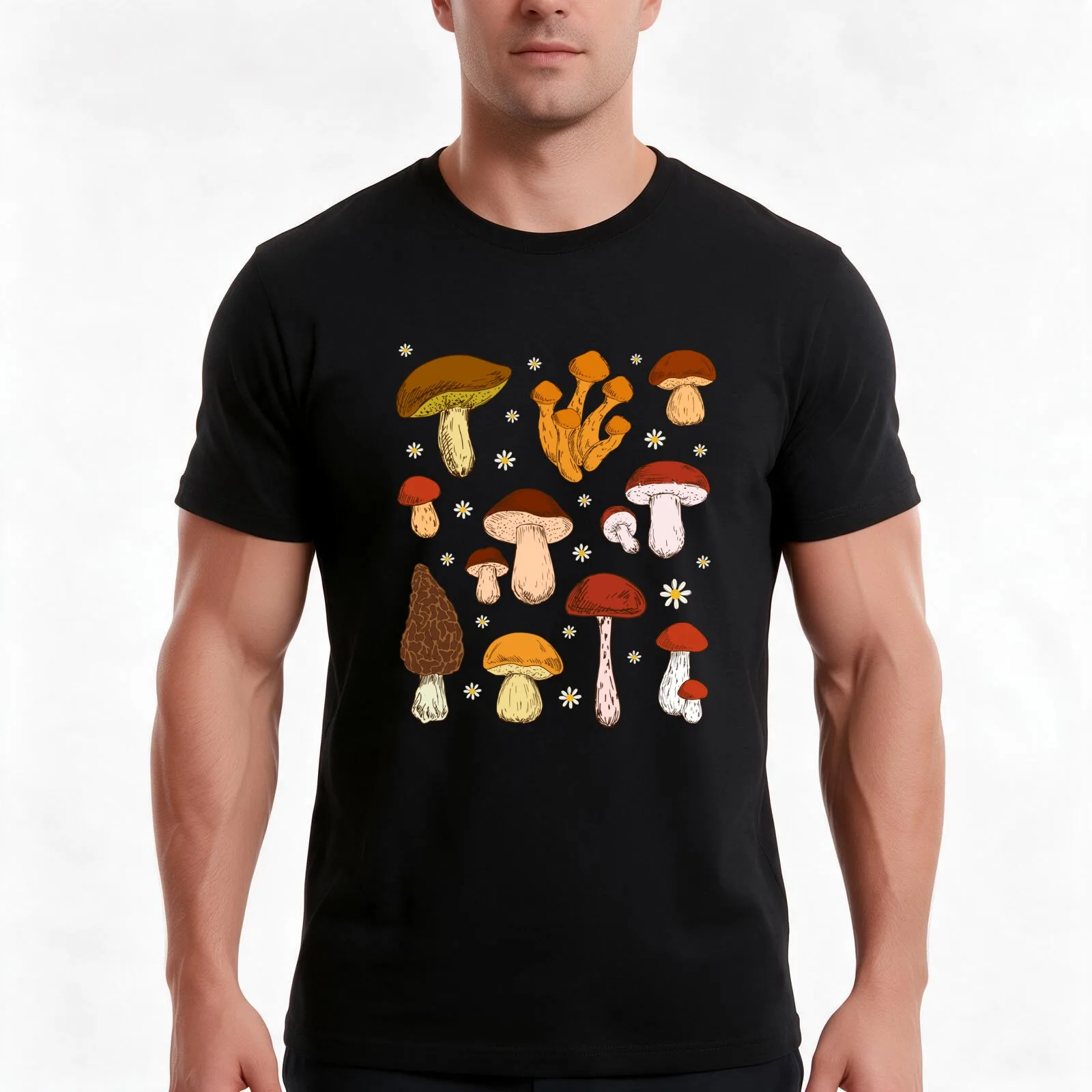 Mushroom Daisy Vintage Aesthetic: Witchy Mycology, Trippy Toadstool, Psychedelic Fungi, Cottagecore Season T-Shirt, 100% Cotton
