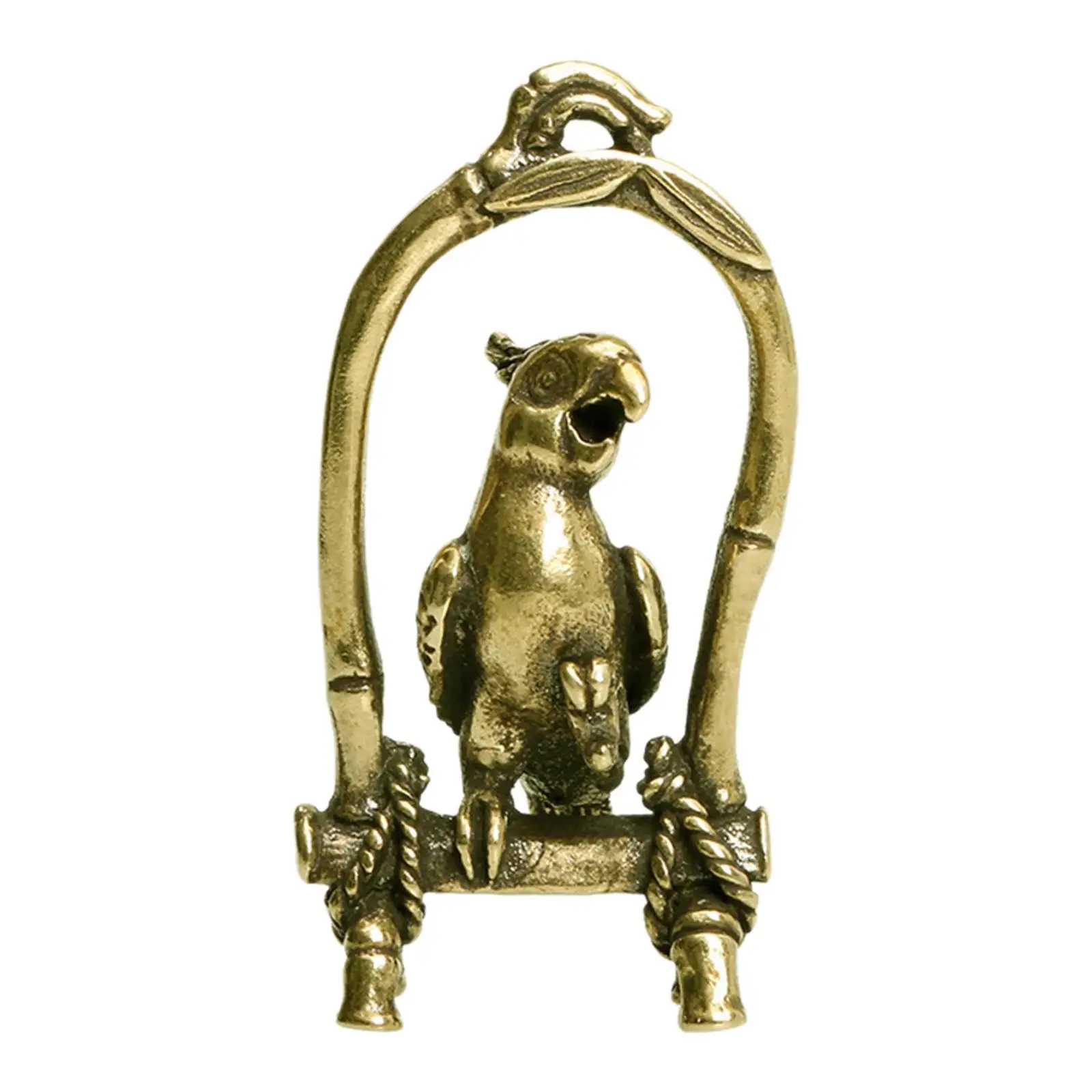 Brass Bird Sculpture Handmade Desktop Bird Cage Parrot Figurine Animal Figurine for Bookshelf Home Teahouse Living Room Office