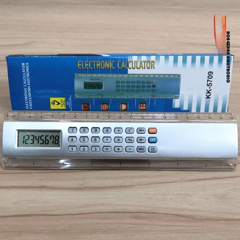 20cm Creative Mini Handheld 8-position Handheld Calculator   Straight Edge   Battery Angle Ruler   Portable School Use