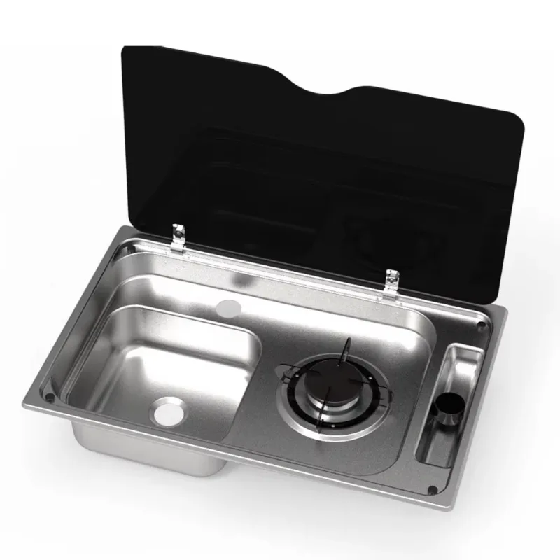 Most Popular  Silver/Black Portable Built-In Gas Cooktop Tempered Glass Cover Motorhome Camping Gas Stove Caravan RV