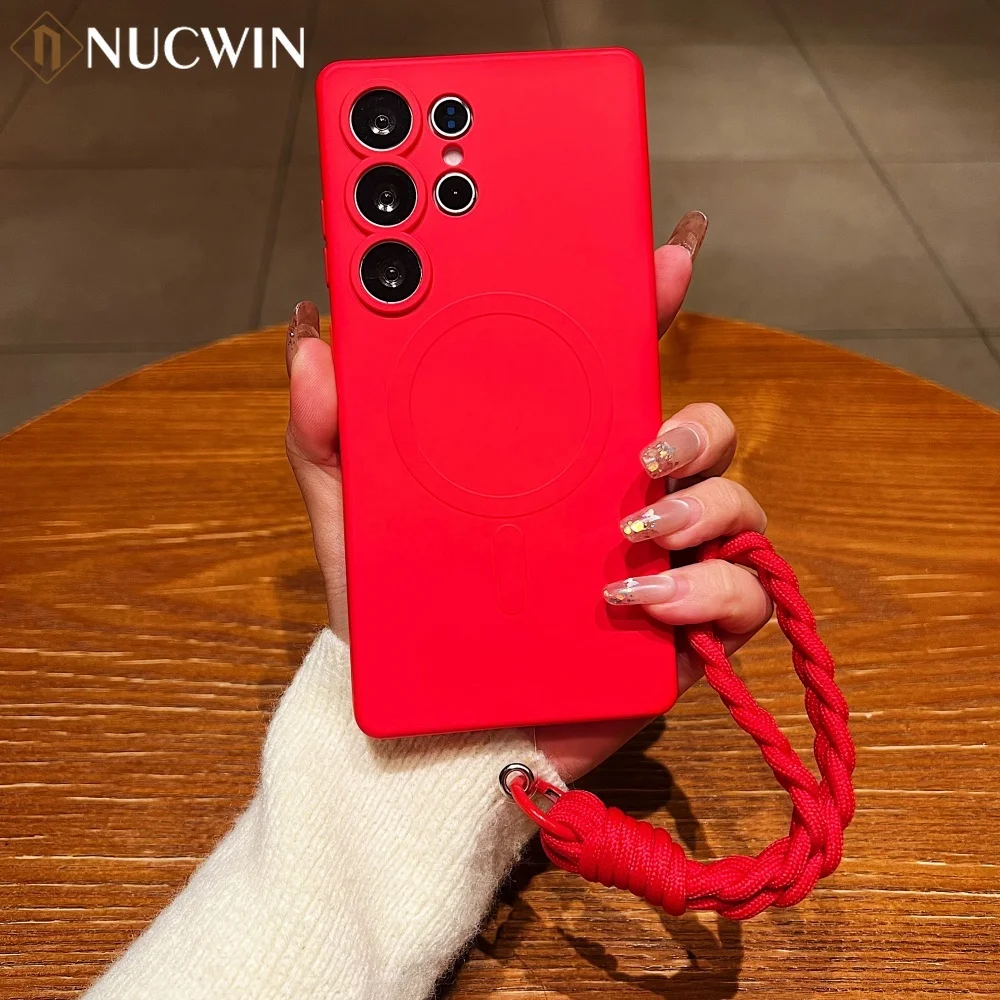 حافظة لهاتف Magsafe لهاتف سامسونج جالاكسي S25 S24 S23 S21 Plus Ultra FE S25 Edge S22 Plus غطاء مقاوم للصدمات من السيليكون فائق النعومة