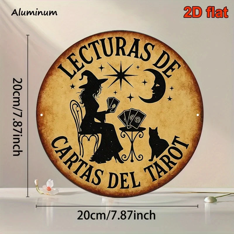 [2D Flat] 1 Piece 8X 8inch Round Spanish Aluminum Sign |   Tarot Card Divination Themed Decorative Plaque, Perfect for the Living Room.