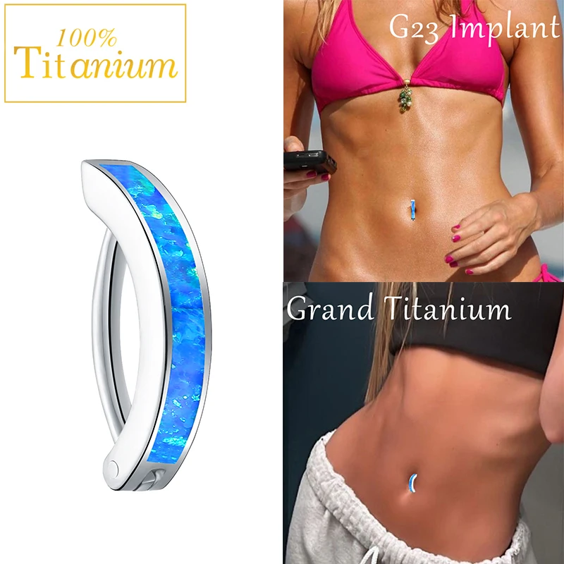F136 Titanium OPal 05 Belly Button Ring Reverse Curved Navel Barbell Piercing Body Jewelry 14G Hinged Clicker Earring Navel Ring