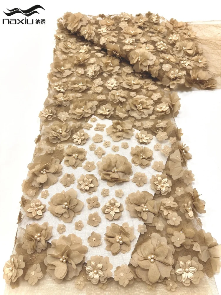 

Madison 3D Flower Fashion African Lace Fabric High Quality French Beaded Luxury Tulle Nigerian Sequins Net Lace Fabric For Dress