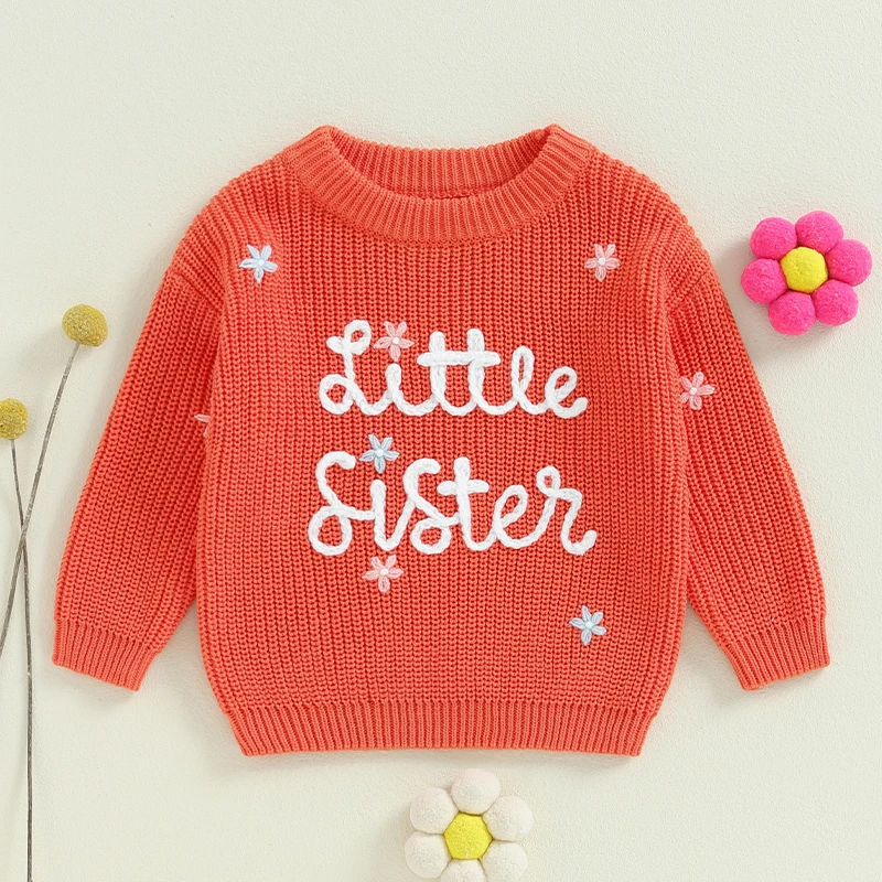 Little Sister Newborn Outfit Baby Girl Winter Clothes Knitted Sweater Matching Sister Sweatshirt Fall Clothes