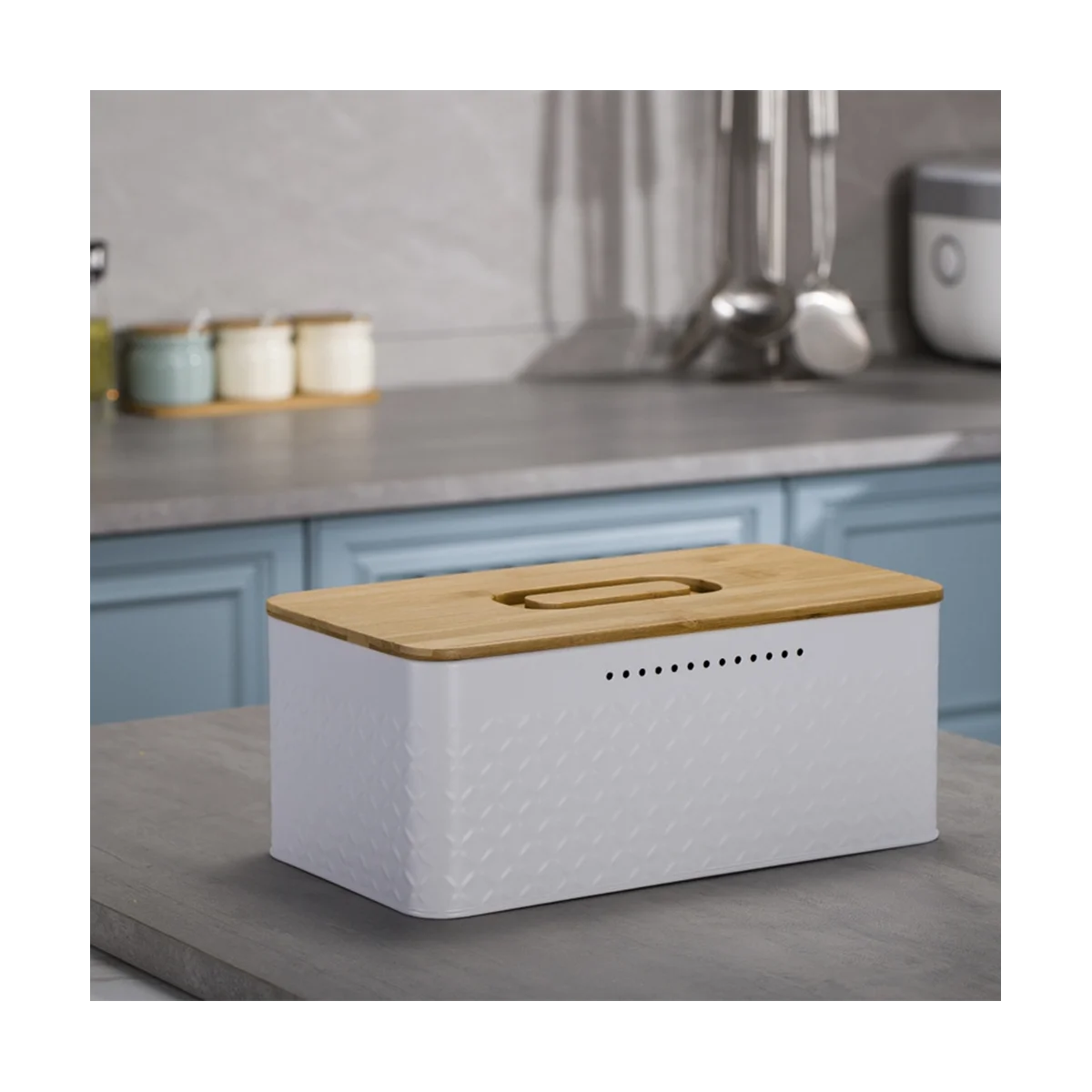 

Bread Bin,Innovative Bread Box Thanks to Carbon Coating,with Integrated Ventilation Holes,Including Bamboo Lid Black