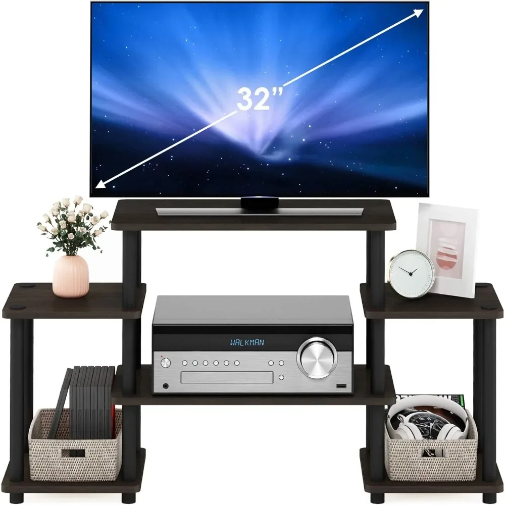 حامل تلفزيون Furinno Easy Assembly Entertainment، بني داكن وأسود