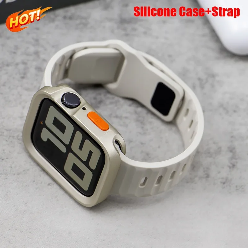 Silicone Case+Strap For Apple Watch Series 9 45mm Band 8 7 41mm SE 6 5 4 44mm 40mm Rubber Correa Strap for iwatch Ultra 2 49mm