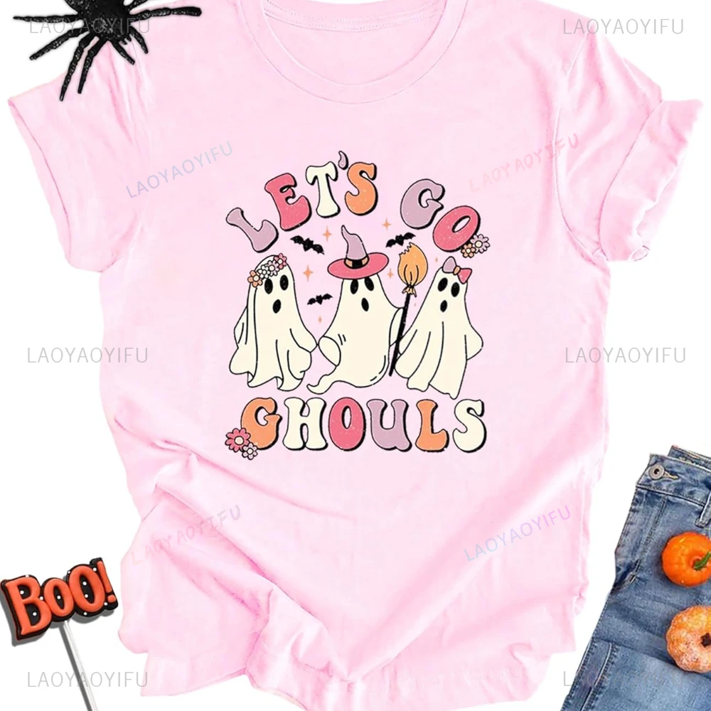女性ブーゴーストハロウィングラフィック Tシャツおかしいハロウィン女性男性 Tシャツ秋半袖コットン Tシャツトップス