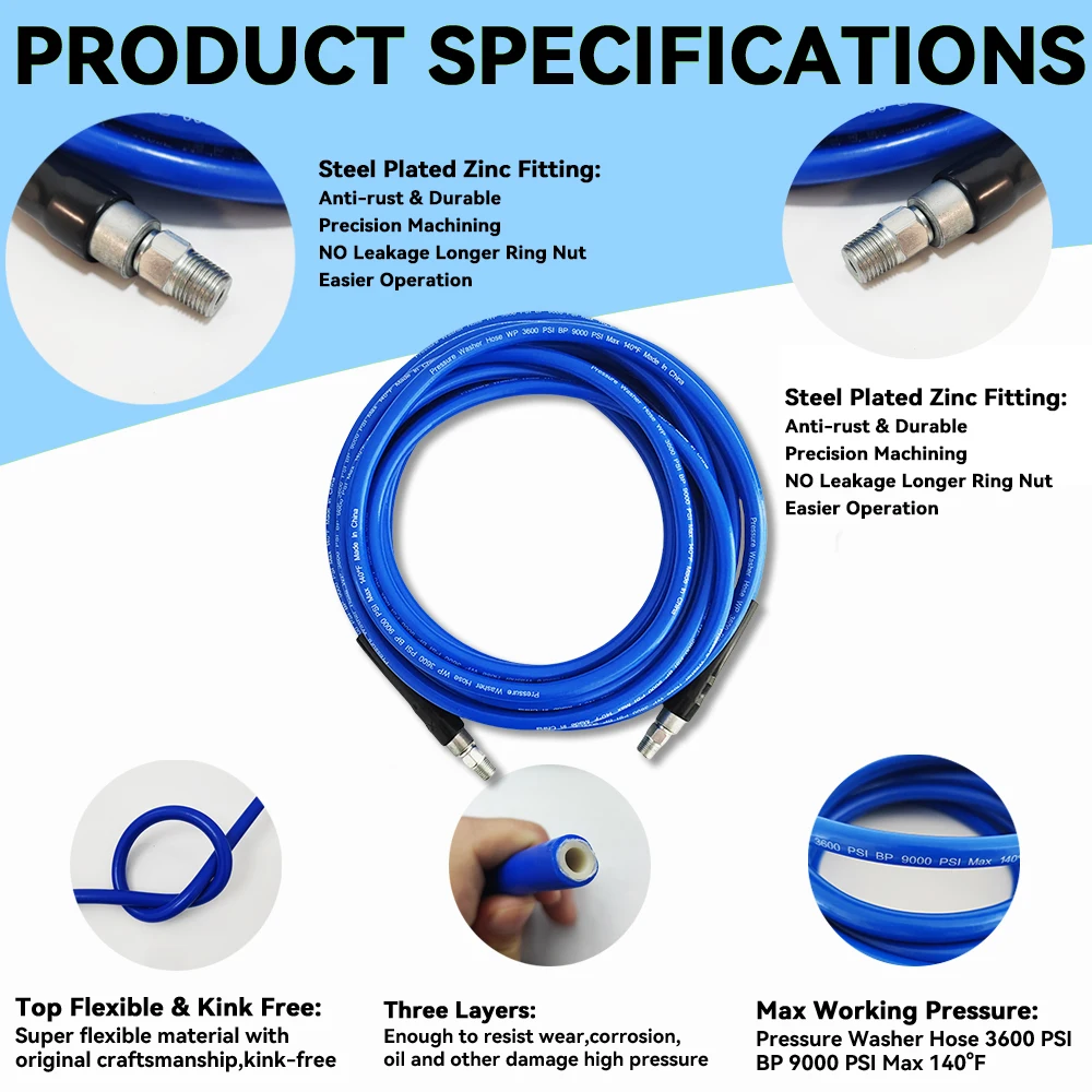 0.5~30M Super Flexible Kink Resistant Power Washer Hose,Car wash Pipe,Fits Some of Karcher K2~K7 Pressure Washers