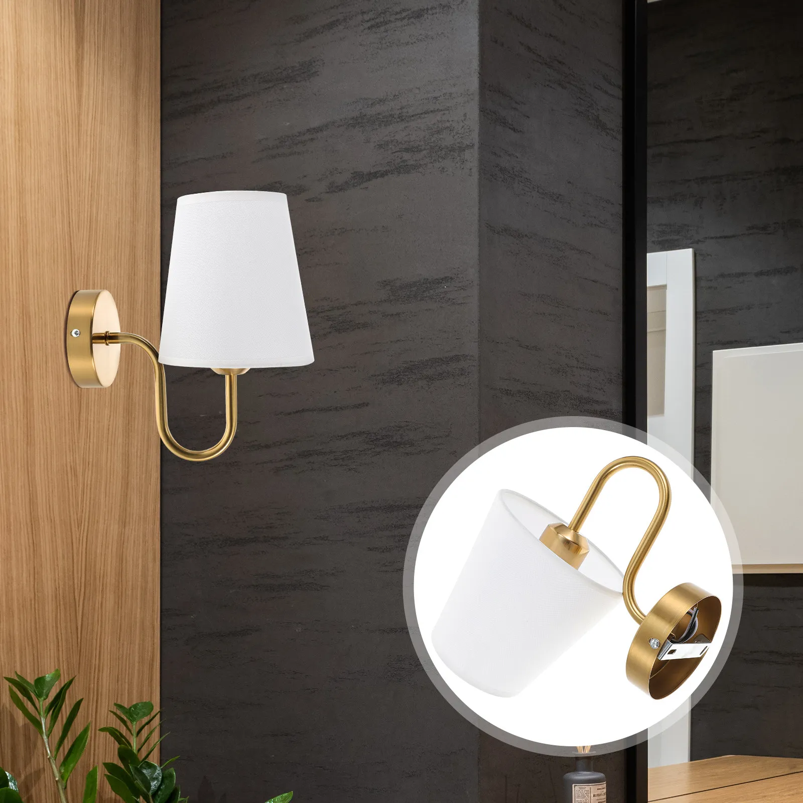 

Modern Wall Lamp with Fabric Shade Black Rustic Sconce Column Design for Bedroom Living Room Corridor Light Black Wall Sconce