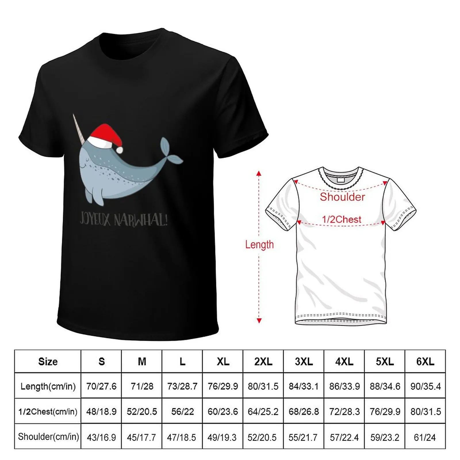 Joyeux Narwhal Cute Narwhal Whale Christmas T Shirt T-Shirt Basic Short Sleeve T-Shirt for Men