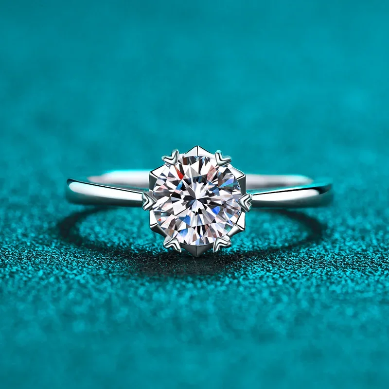 

18K Gold Ring Female Straight Than Snowflake 1 Carat Moissanite Proposal Engagement Diamond Ring PT950 Platinum