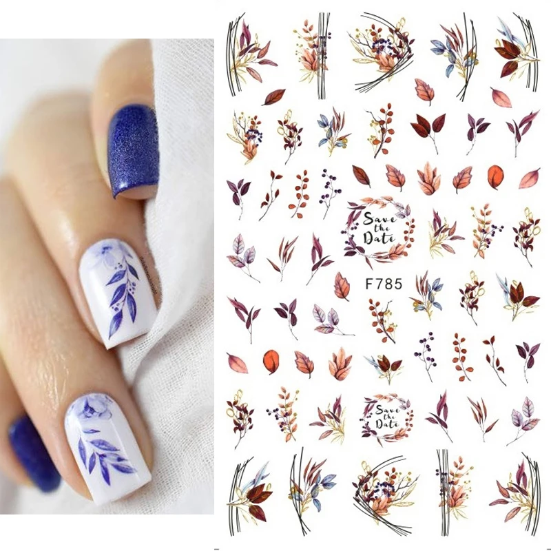 

Maple Leaf Flower Gel Nail Sticker Rendering Nail Decals Sliders For Nails Black And White Butterfly Press On Nails Nail Supplie