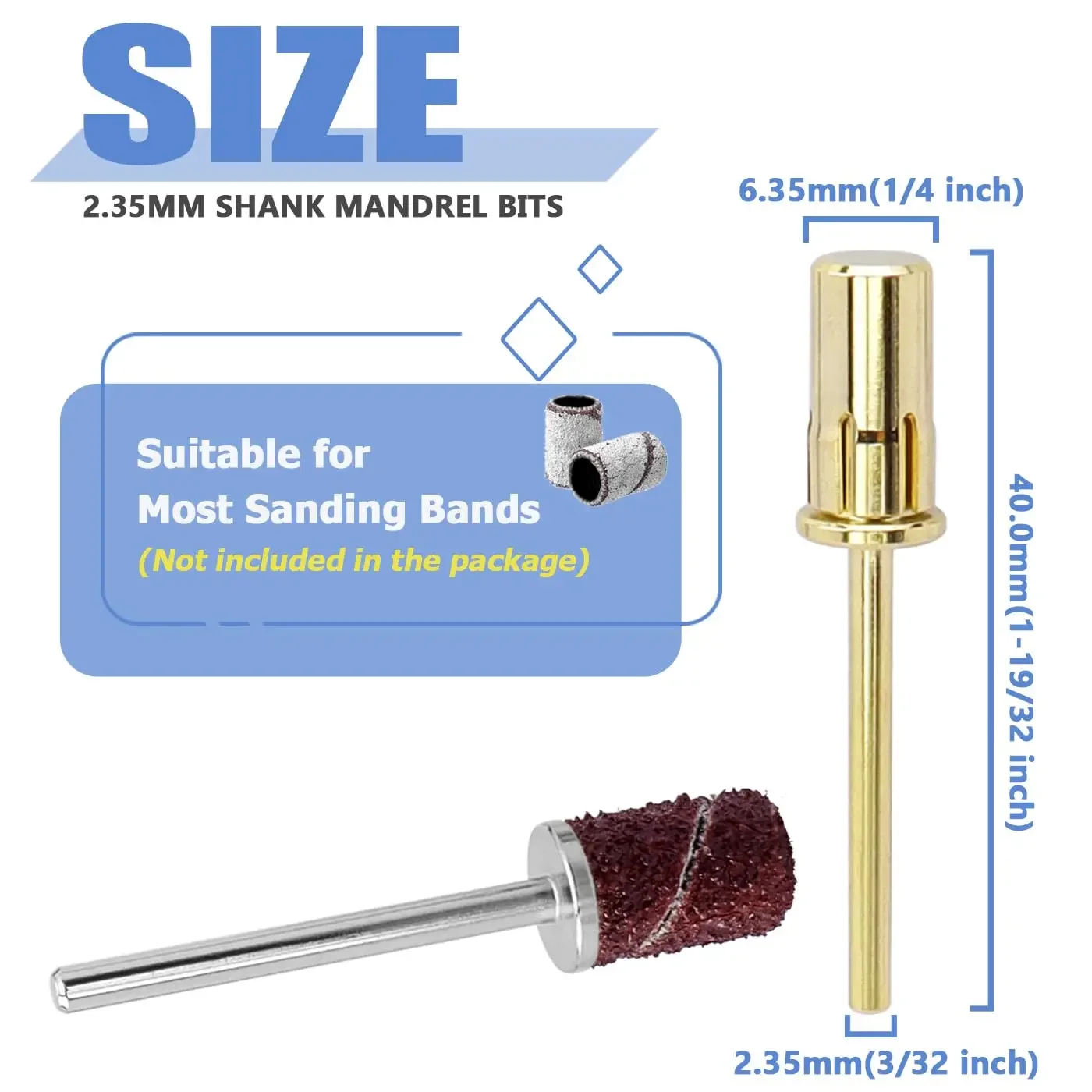 Mandrel Bits for Sanding Bands Nail Drill Bits for Electric Drill File 3/32 Shank for Acrylic Nails Gel Manicures and Pedicure