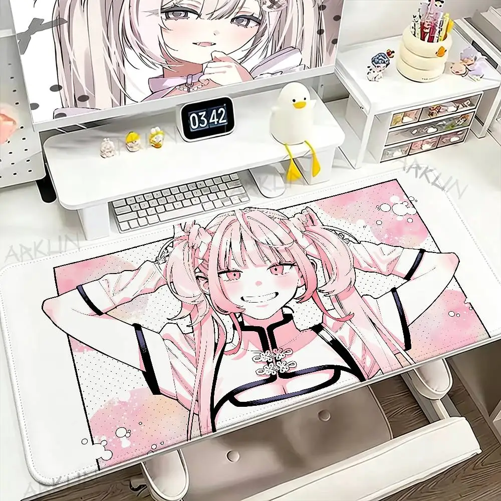 Cute Pink Twin‑Tail Anime Girl Mouse Pad Cartoon Aesthetic Character Desk Mat Non‑Slip Rubber Base Keyboard Mousepad