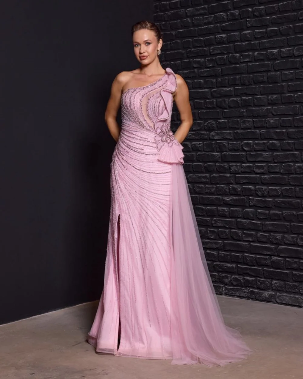 Sukienki koktajlowe syreny z tiulu, zdobione cekinami i koralikami, szyte na miarę, wykwintne, eleganckie, z jednym ramieniem, długie sukienki wieczorowe.