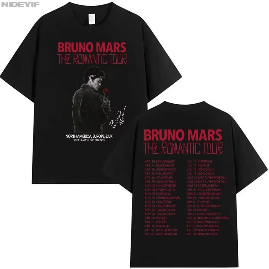 Bruno Mars The Romantic Tour T-Shirt für Herren- und Damenbekleidung, Hiphop-Streetwear-Tops, Baumwolle, 2026, Sommer-T-Shirt – Detail 2