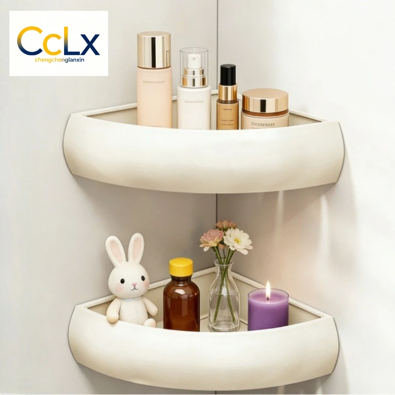 No Drilling Cream White Space Aluminum Corner Rack, Wall Mount Bathroom Shower Storage Organizer Easy Installation