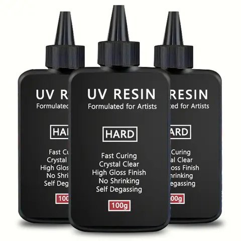 Resina UV 100-300g/Moldes Aleatórios 5pçs - Resina Epóxi UV de Cura Ultravioleta Cristalina Tipo Duro Aprimorado para Artesanato e Fabricação de Joias
