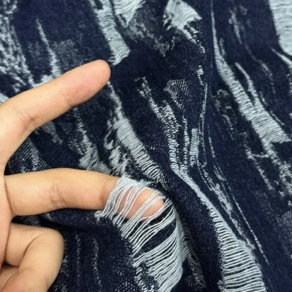 Perforated Striped Jacquard Cotton Denim Fabric Coat Skirt Graduation Design Fabrics for Diy Sewing Clothing Cloth