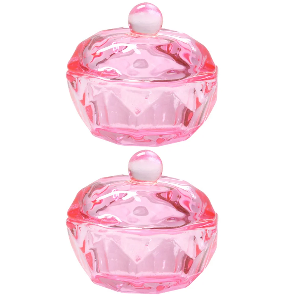 

2 Pcs Pink Crystal Cup Nail Polish Remover Glass Powder Container Large Dipping Kit Liquid Dish Small for