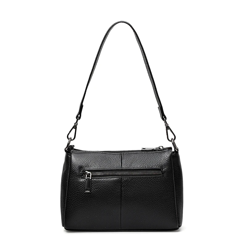 

Luxury Genuine Leather Crossbody Bag – Women’s Black Top-Grain Cowhide Tote with Front Zipper, Elegant Everyday Purse