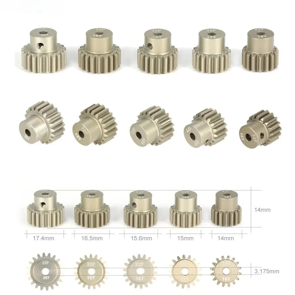 2PCS/Lot 32DP 32P 12T-20T Hard-Anodized 7075 Aluminum Alloy Motor Pinion Gear 3.175mm Bore for 1/10 Scale RC Models