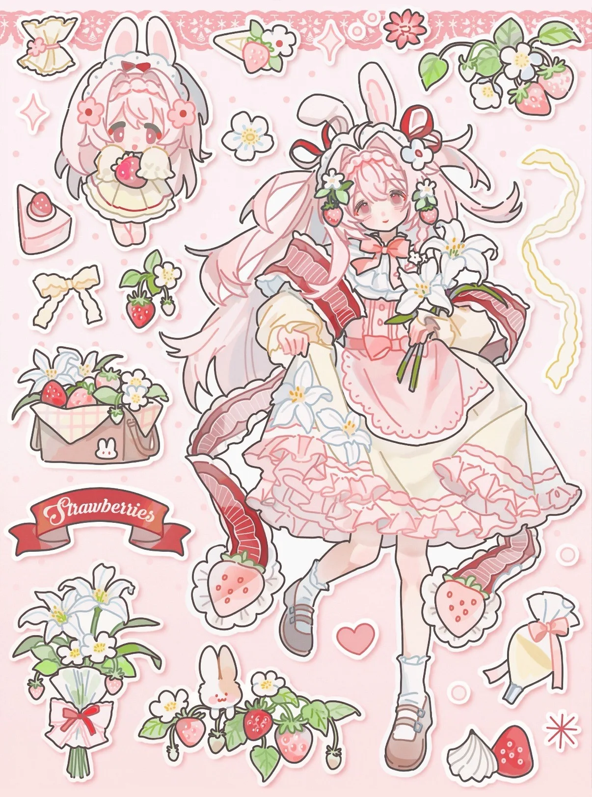 Anime Style Girl Journal Sticker Pack, Lolita Maid Outfit & Dessert Decorative Stickers