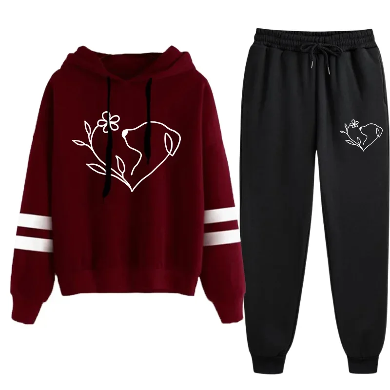 2026 Hot Sale Women's Tracksuit Hooded Sweatshirts Black Sweatpants Urban Casual Fashion Sportswear Cute Pattern Print Hoodies