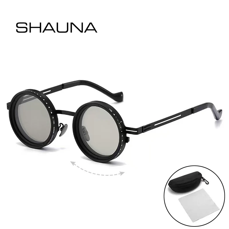 SHAUNA Retro Round Punk Men Outdoor Polarized Sunglasses Women ND9-level Adjustable Dimming Sun Glasses Shades UV400