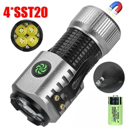 2000LM Powerful EDC Flashlight 4*SST20 LED Mini Torch with Tail Magnet and Clip USB Rechargeable Outdoor Camping Fishing Lantern