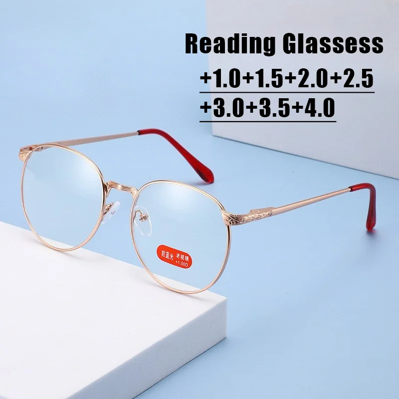 

Unisex Oversized Round Fashion Reading Glasses Ultra-Light Metal Frames HD Blue Light Blocking Eye Protection Presbyopia Glasses