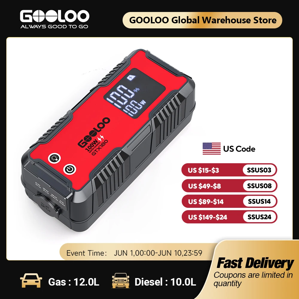 

GOOLOO GTX180 180Wh Portable Power Station 50000mAh Power Bank Solar Generator,USB Mini Generator Portable LED Flashlight