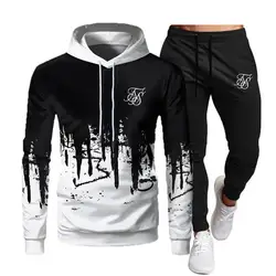 Men's Fashion Sik Silk Hoodie Sportswear Men's Clothes Jogging Casual Sportswear Men's Running Sports Suit + Pants 2-piece Set