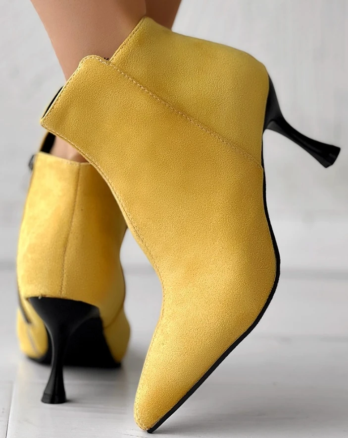 

Side Zipper Pyramid Heel Ankle Boots